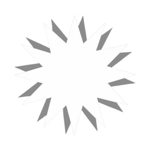 White starburst shape with gray shadow on a transparent background.
