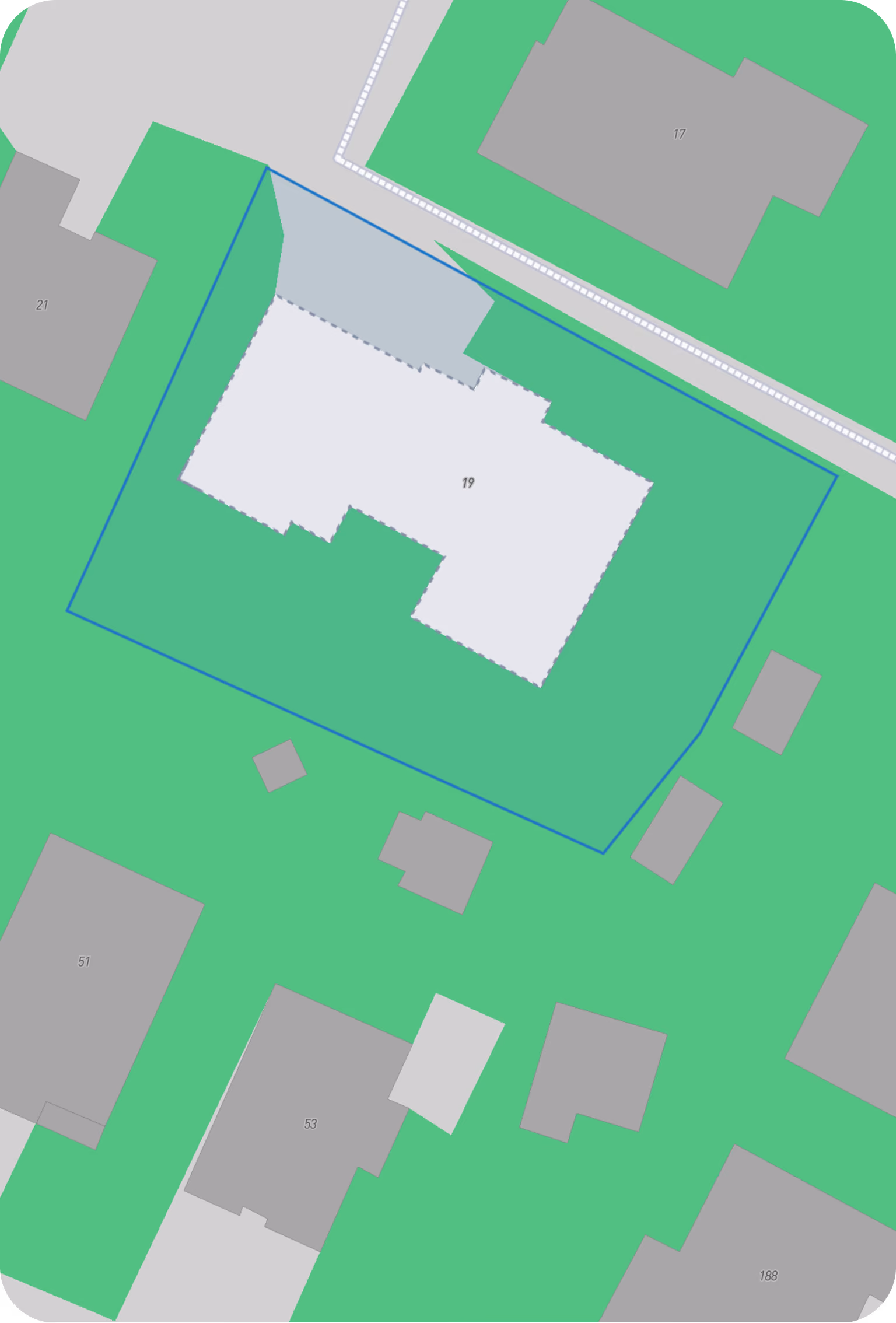 Top-down property map highlighting a building linked with the kadaster