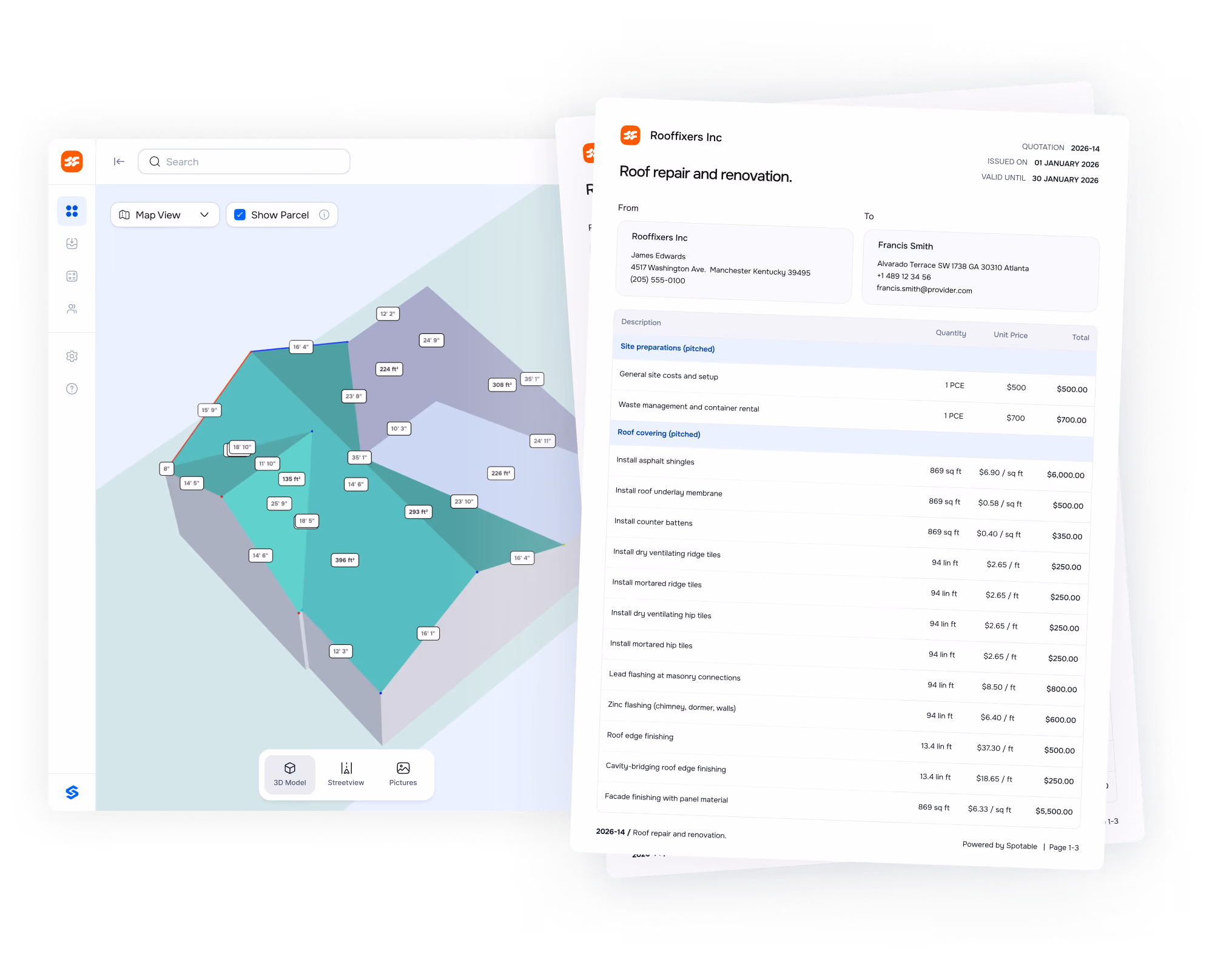 AI roof measurement software dashboard generating automatic quote