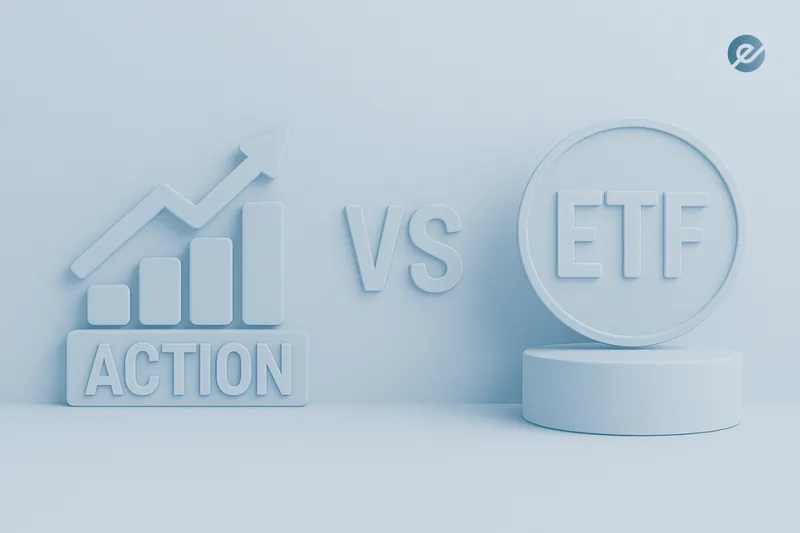 Actions vs ETF – comparaison visuelle entre investissement en actions et fonds indiciels.