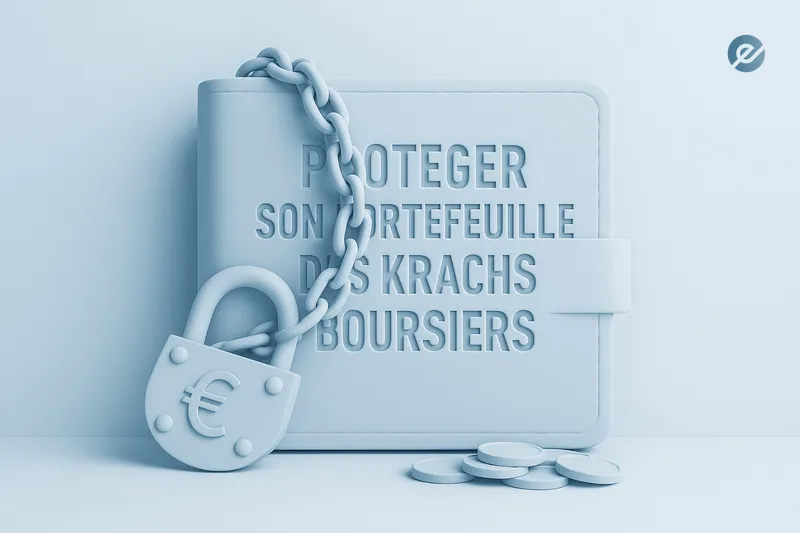 Illustration d’un portefeuille protégé symbolisant la sécurité financière et la protection des investissements face aux crises boursières.