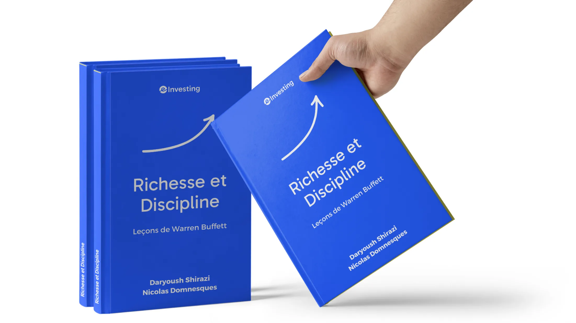 Un guide français sur l’investissement intitulé Richesse et Discipline avec la couverture et une double page ouverte présentant des stratégies d’investissement