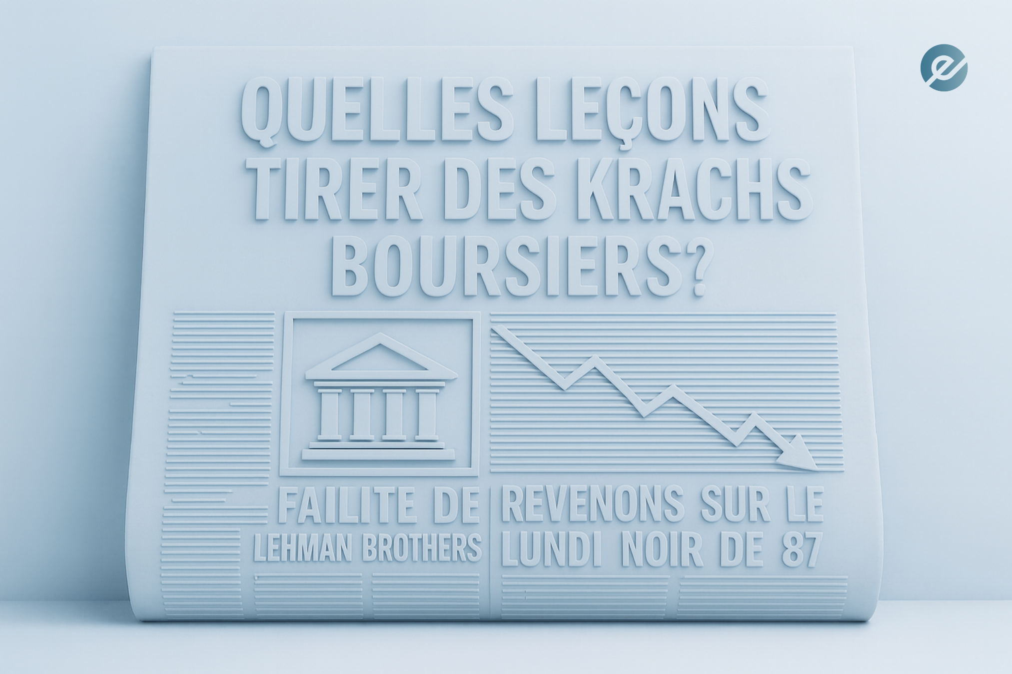 Illustration sur les leçons à tirer des grands krachs boursiers, avec références à la faillite de Lehman Brothers et au lundi noir de 1987