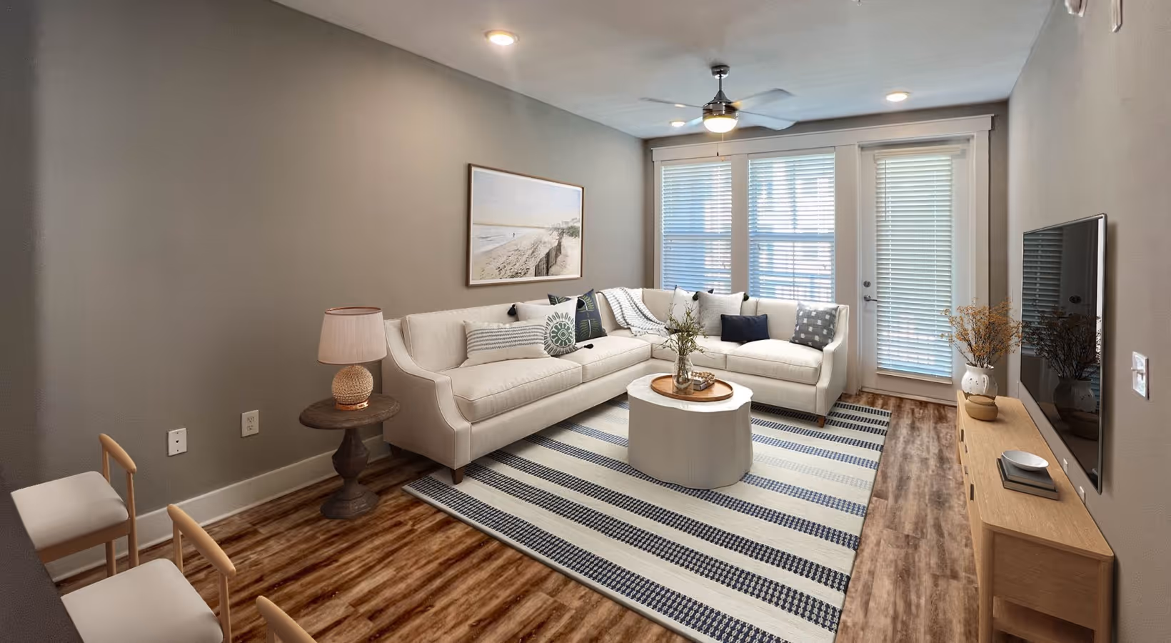 One bedroom living area at Novus Westshore (A1.1 floor plan)