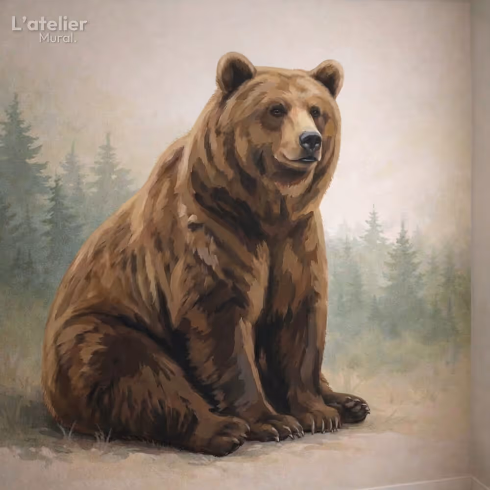 Fresque murale d'ours en style standard, premiers volumes et contrastes