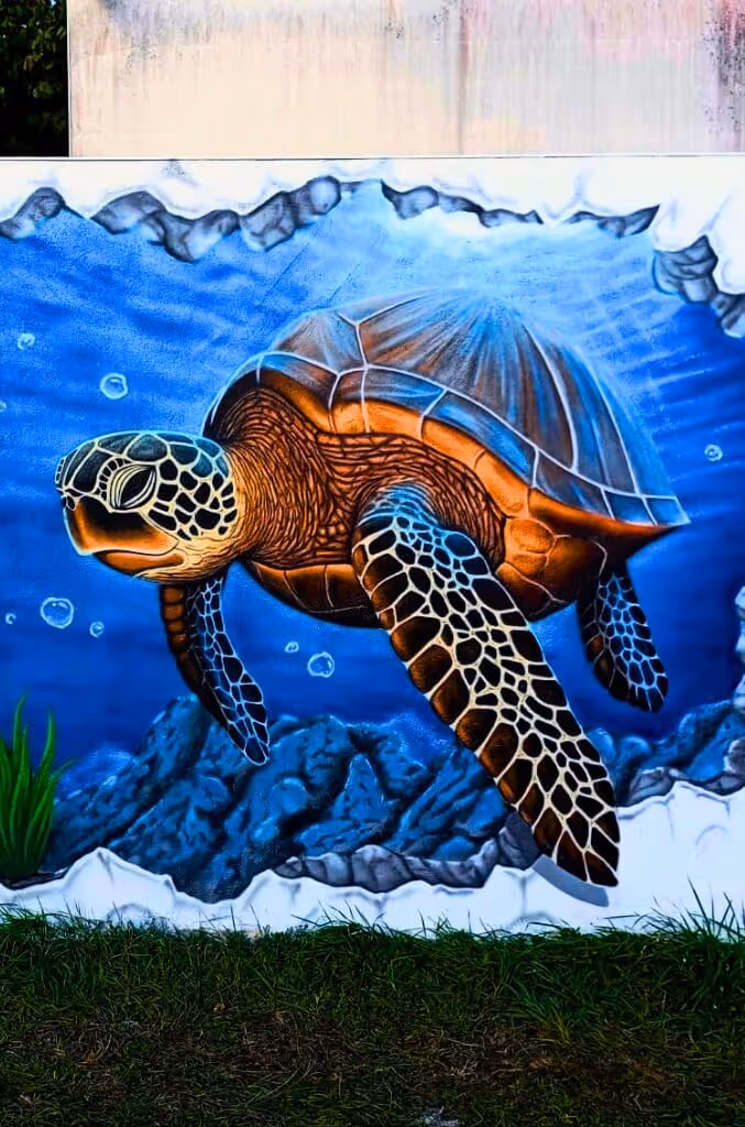 Fresque tortue marine en dégradés bleus