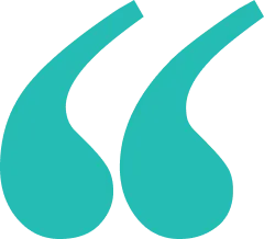 Turquoise quotation mark symbol.