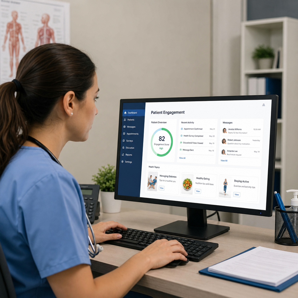 Healthcare professional using patient engagement software