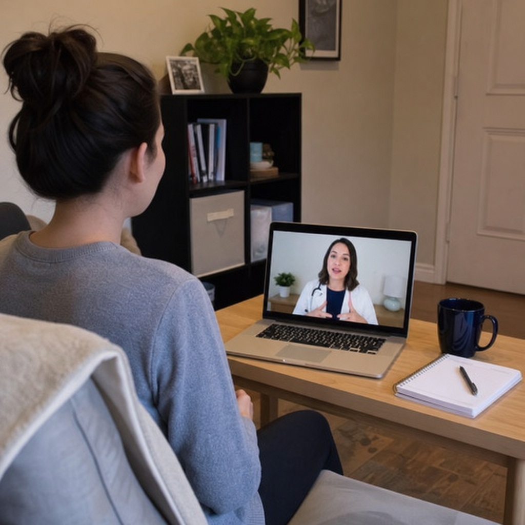 A person using telehealth services at home