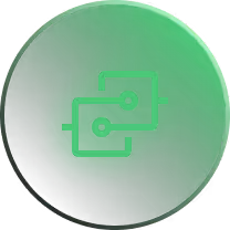 Abstract circuit connection icon inside a green circle, representing seamless integrations and digital connectivity.