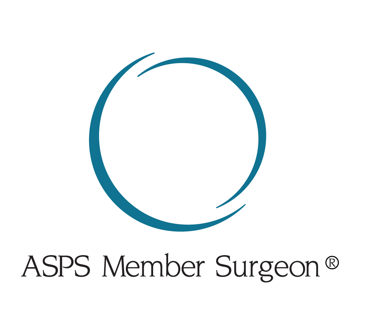 ASPS Member Surgeon logo with a blue circular brushstroke above the text.