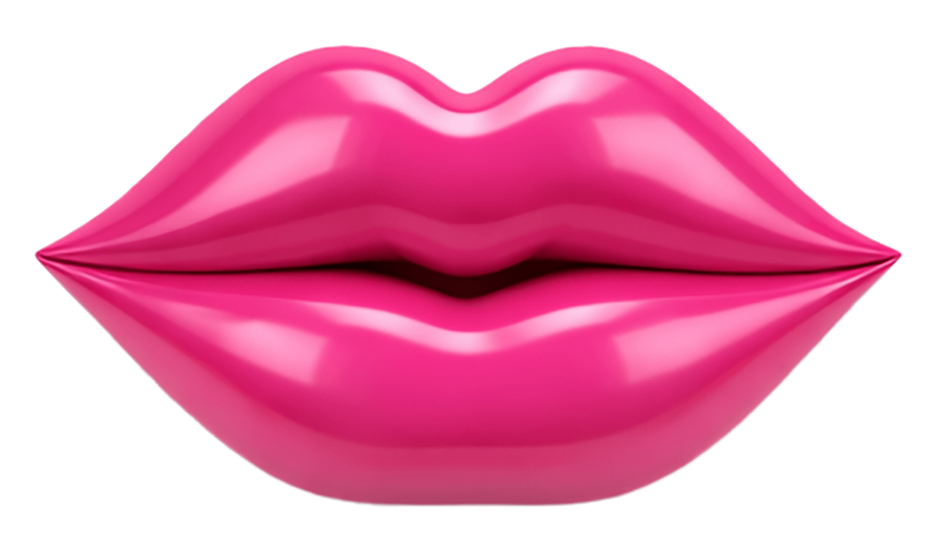 Glossy hot pink lips with a shiny, smooth surface against a transparent background.