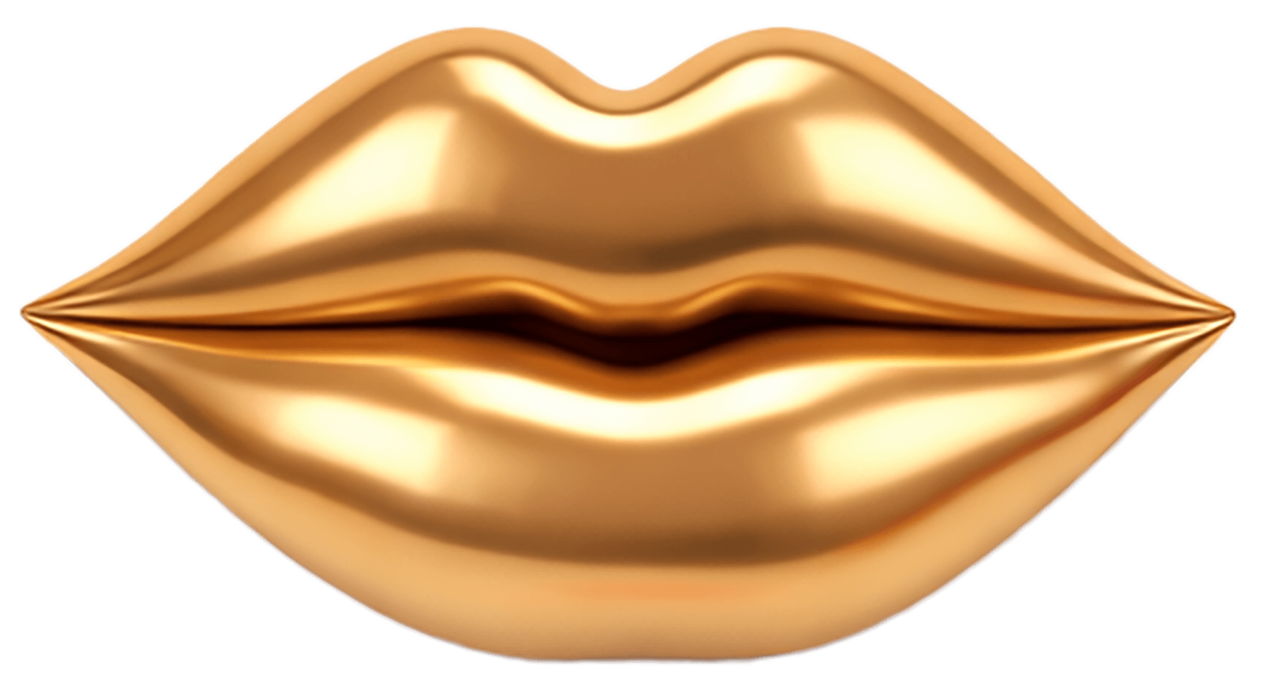 Shiny metallic gold lips on a black background.