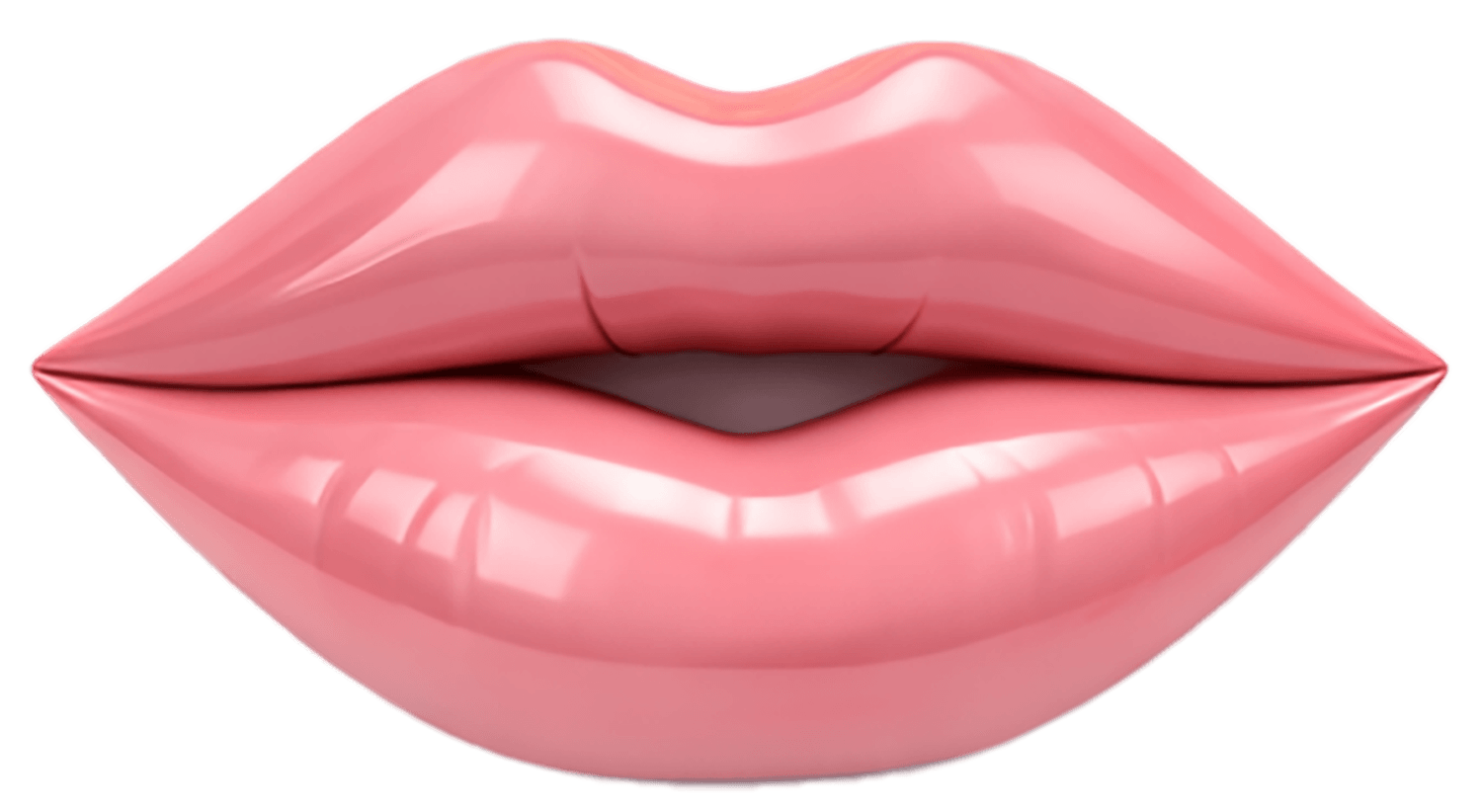 Glossy pink lips with a slightly open mouth on a transparent background.