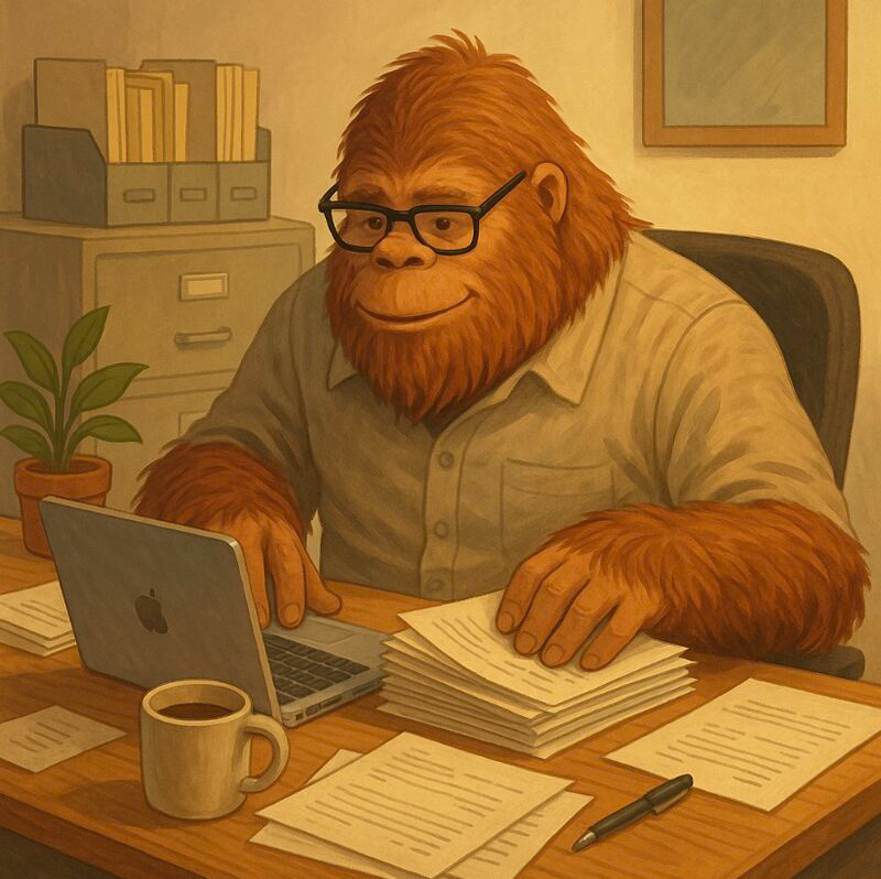 a gorilla taking notes