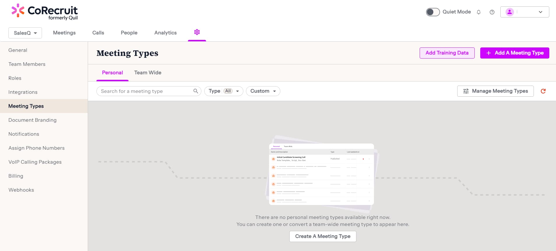 meeting types and templates from CoRecruit