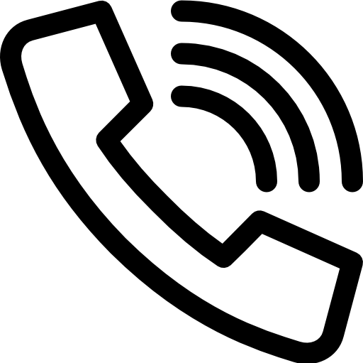 Black phone handset icon with two curved lines indicating a call or sound.