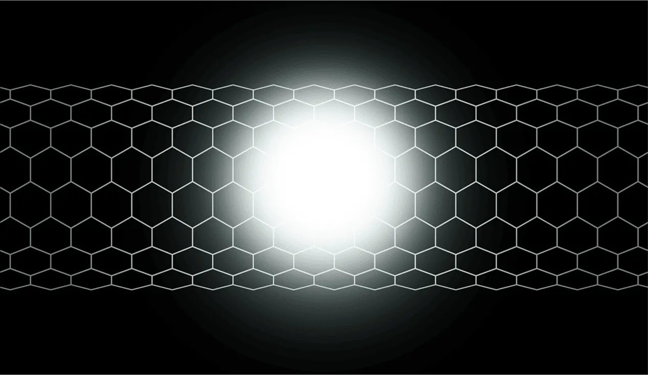 Bright white light glowing behind a translucent honeycomb pattern on a dark background.