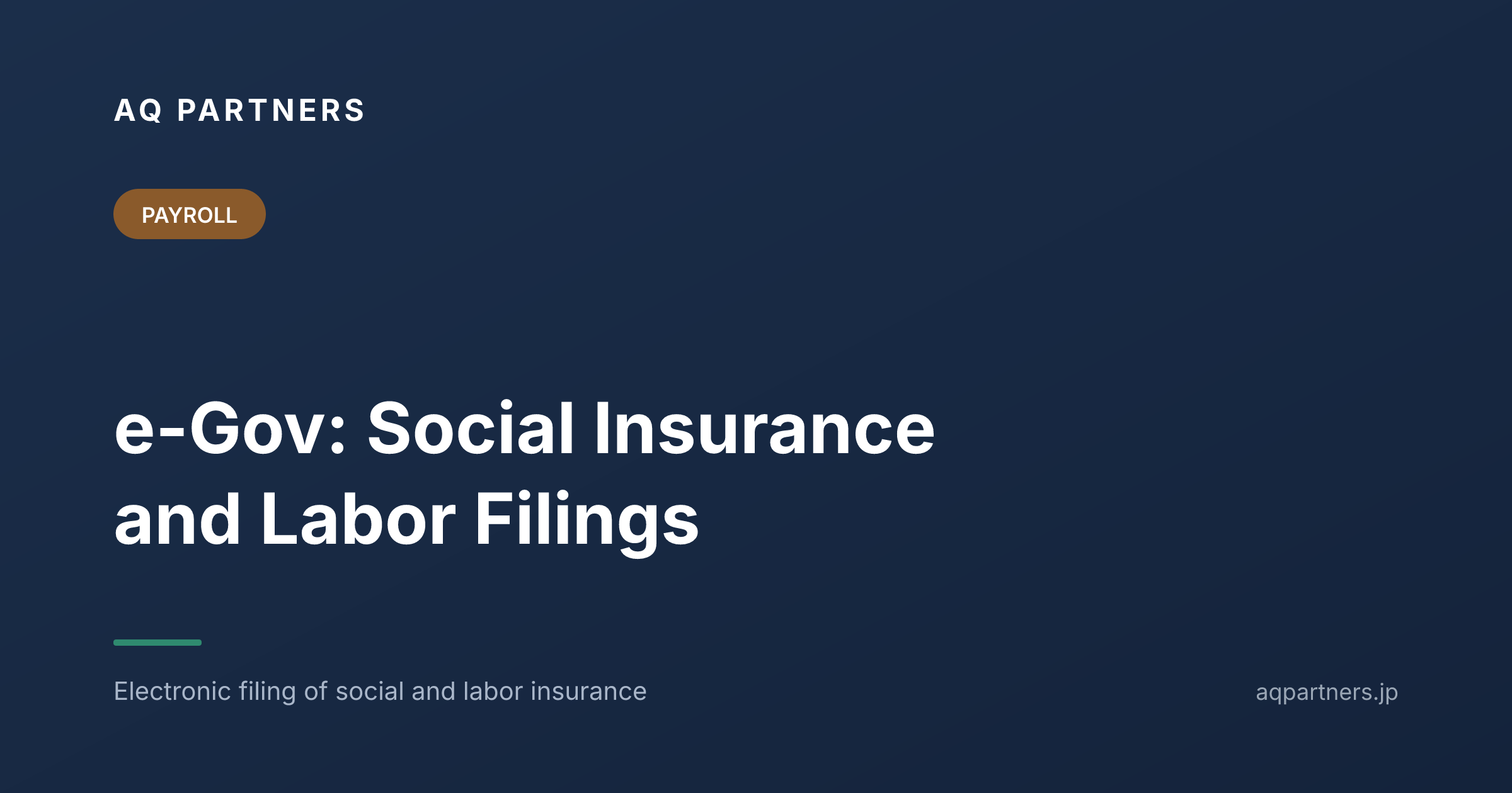 Title card for the AQ Partners guide to e-Gov social insurance and labor filings.