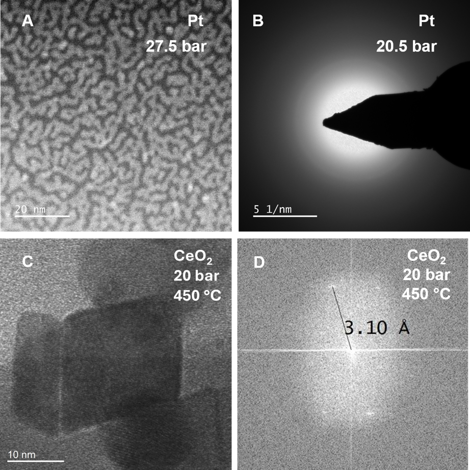 High pressure and temperature imaging and diffraction of heterogeneous catalysts and supported nanostructures