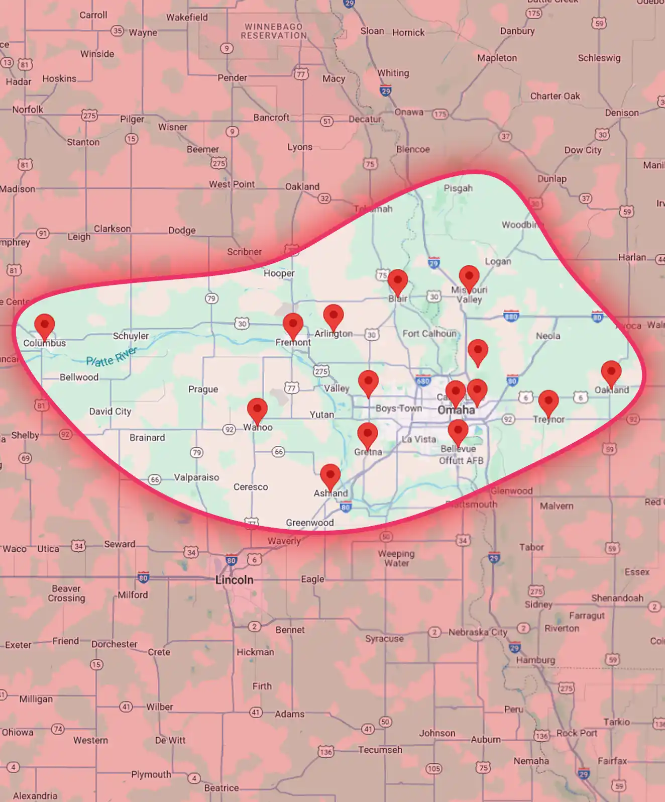Bishop Exteriors Service Area Map