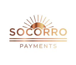Socorro Payments logo. Metallic copper color throughout with a sun setting behind the word Socorro followed by two lines below and the word Payments at the bottom