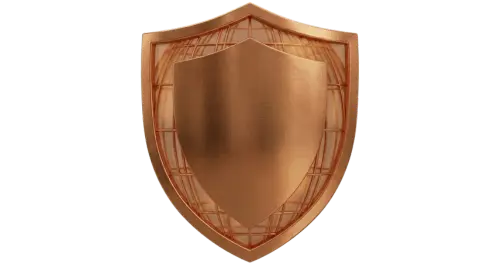 Metallic copper shield icon with a heavy border and dense center and transparent element between border and center