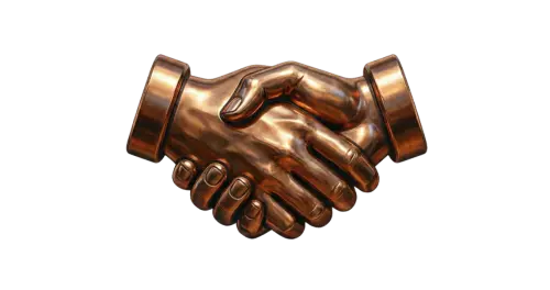 Metallic copper storefront icon with transparent windows and an Open sign hanging in the window