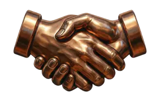 Metallic copper storefront icon with transparent windows and an Open sign hanging in the window