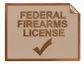 Metallic copper landscape format document with Federal Firearms License and a checkmark
