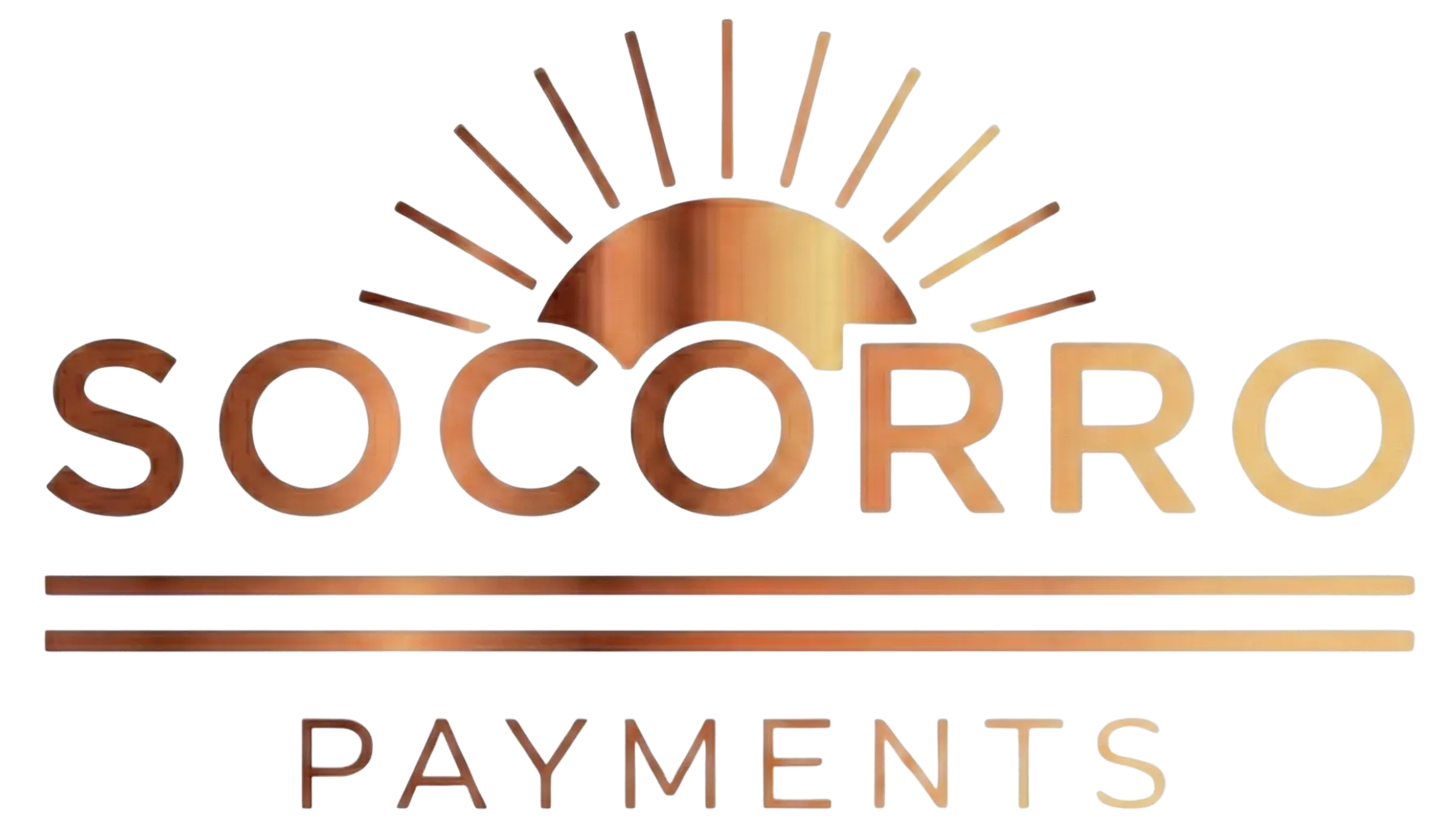 Socorro Payments Logo with a sunrising behind the word Socorro and two parallel lines below with the word Payments underneath