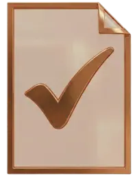Metallic copper document with checkmark