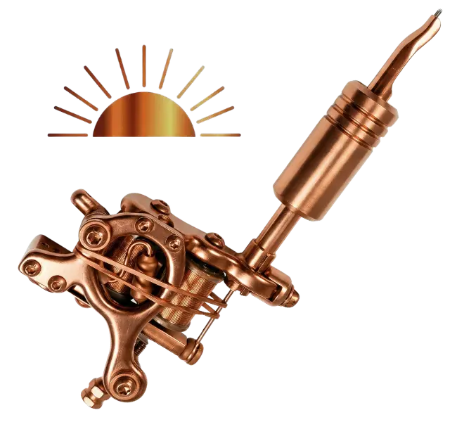 metallic copper tattoo gun with socorro sun