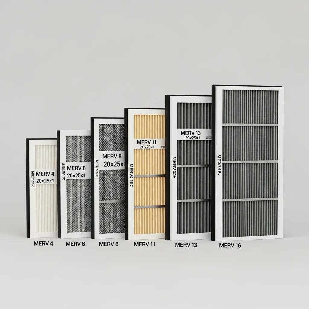 Various HVAC air filters showcasing different MERV ratings for better air quality understanding