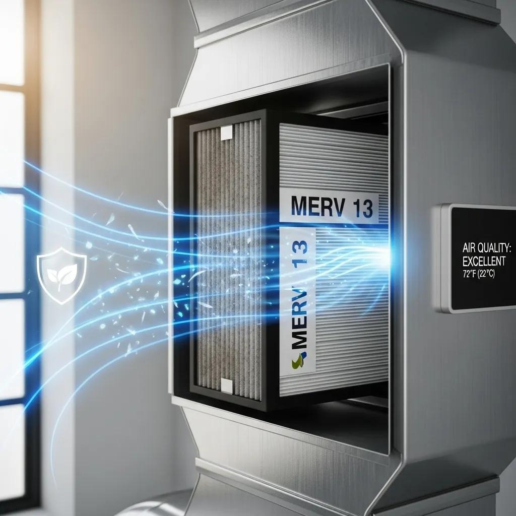 High-efficiency HVAC filter in a modern system illustrating benefits for air quality and health