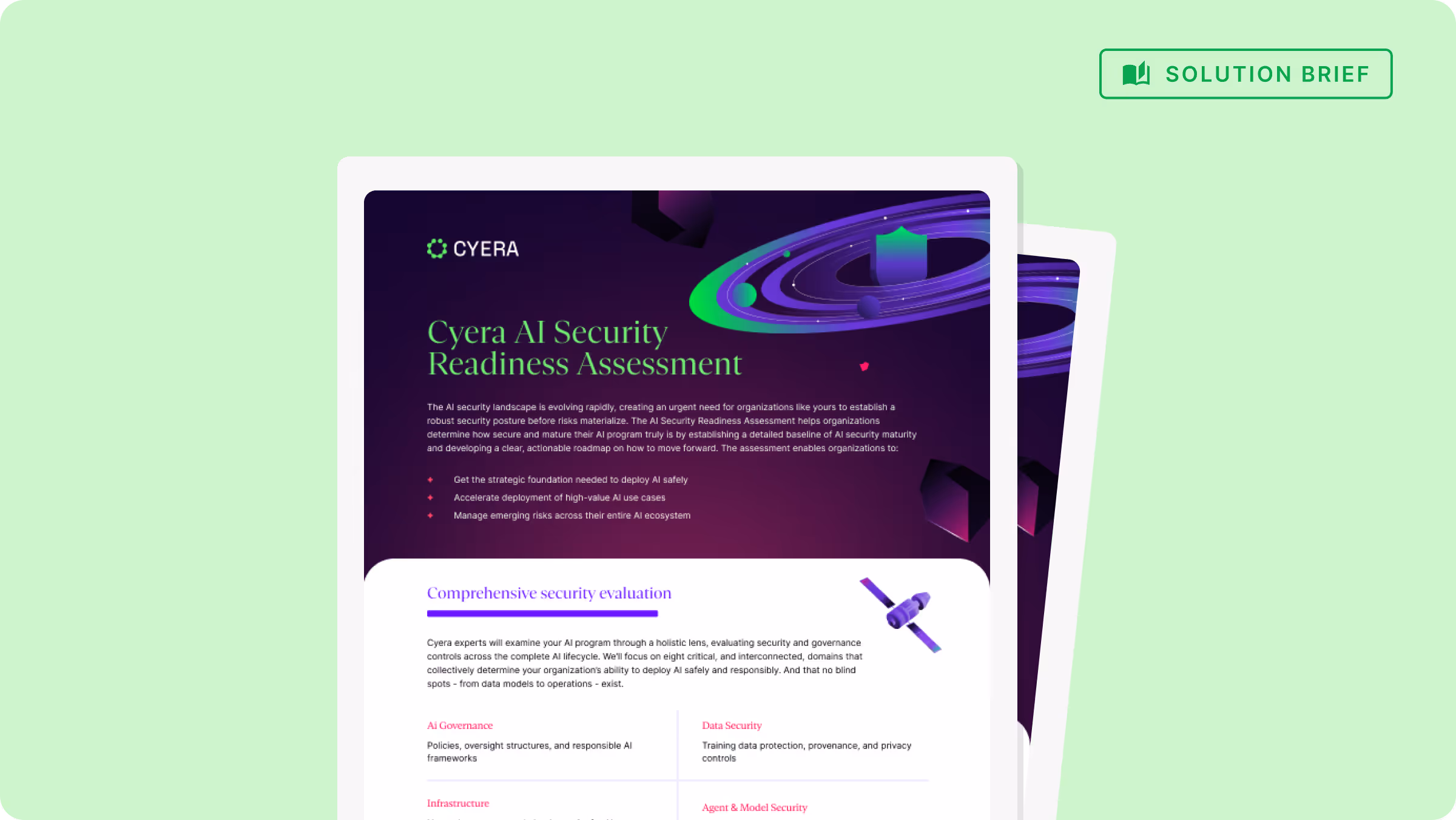 Cyera AI Security Readiness Assessment solution brief highlighting strategic AI deployment, security evaluation, and risk management.
