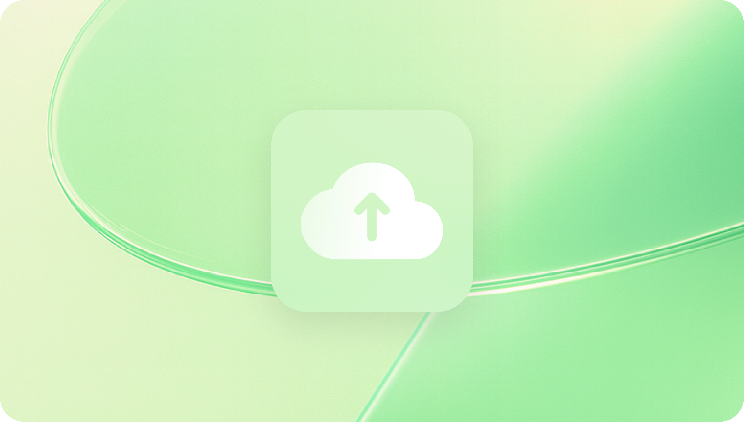 Upload icon with an upward arrow inside a cloud on a green gradient background.