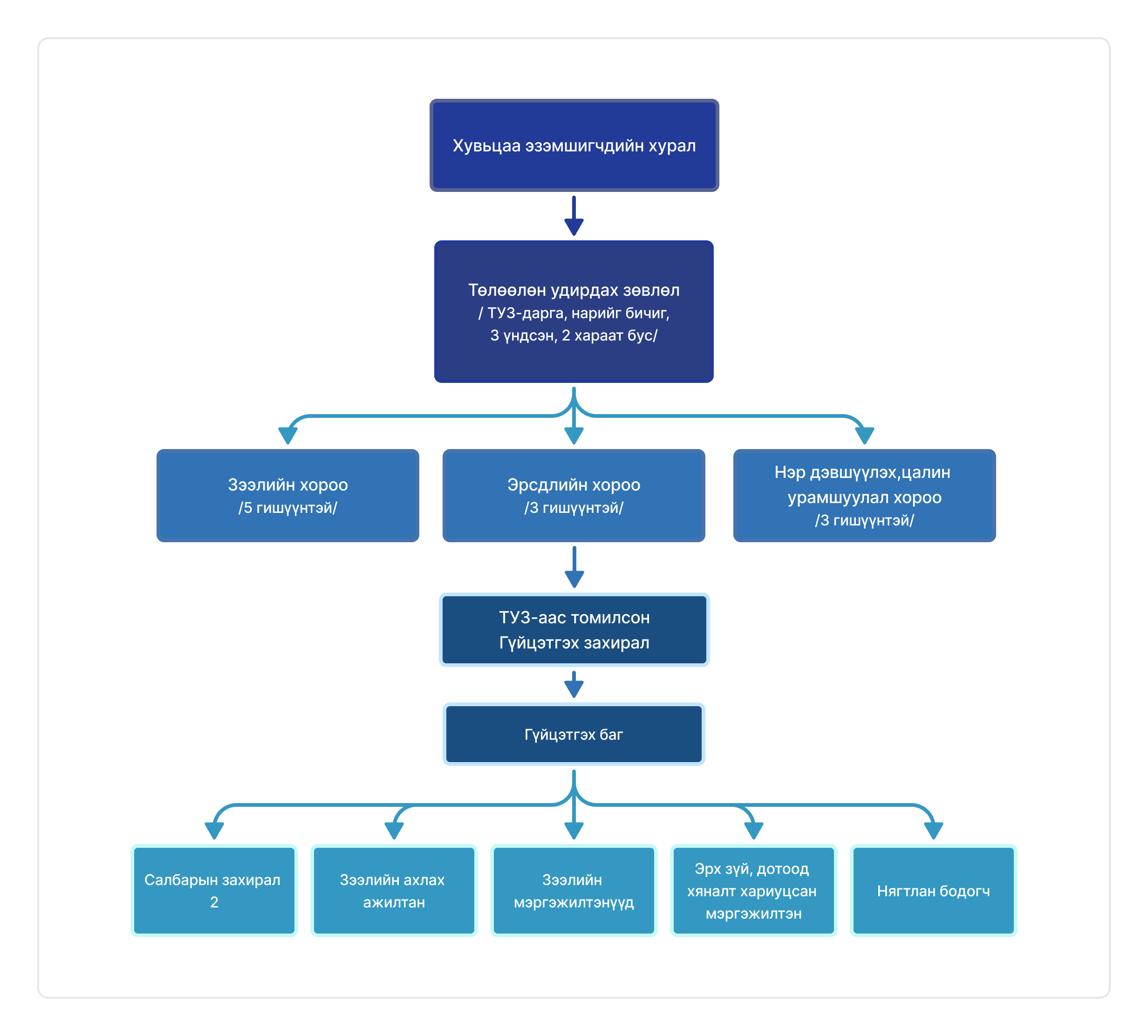 Organizational chart illustrating the hierarchical structure from the shareholders meeting to various committees and executive teams, including loan, risk, and nomination committees, and their respective roles.