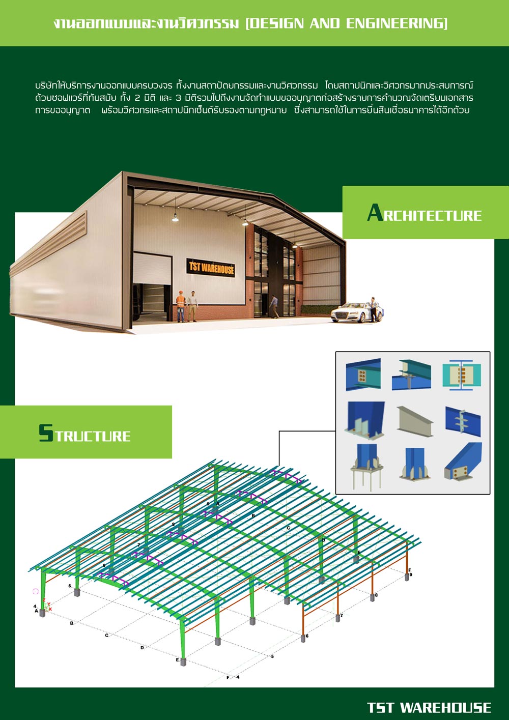 รับสร้างโกดังสำเร็จรูป - โครงสร้างอาคารเหล็ก PEB | TST GROUP