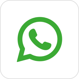 WhatsApp logo with green speech bubble and white telephone icon on black rounded square background.