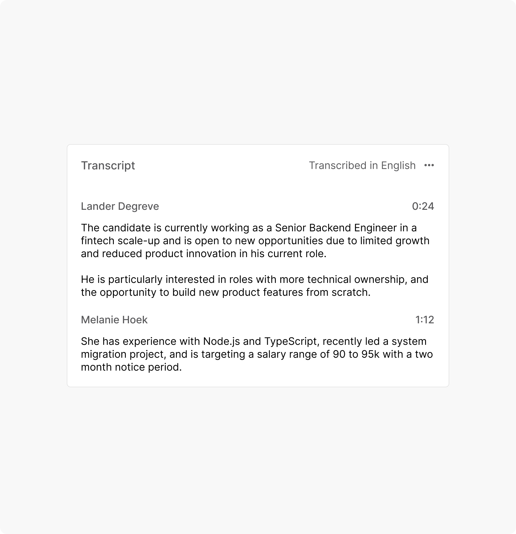 Full transcription with auto-generated summaries