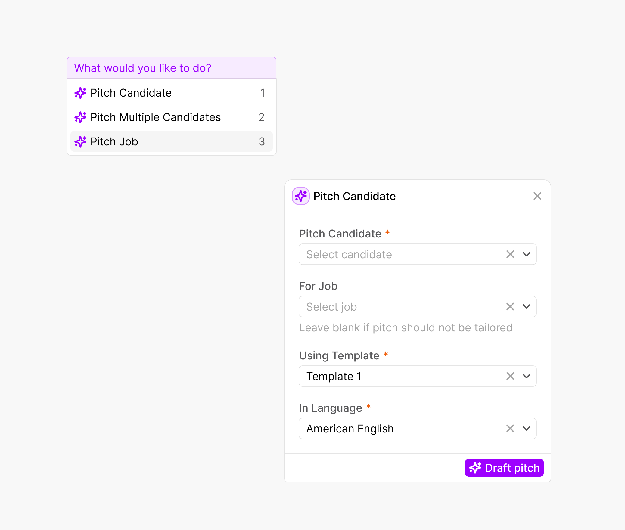 Draft pitches over emails in a couple clicks