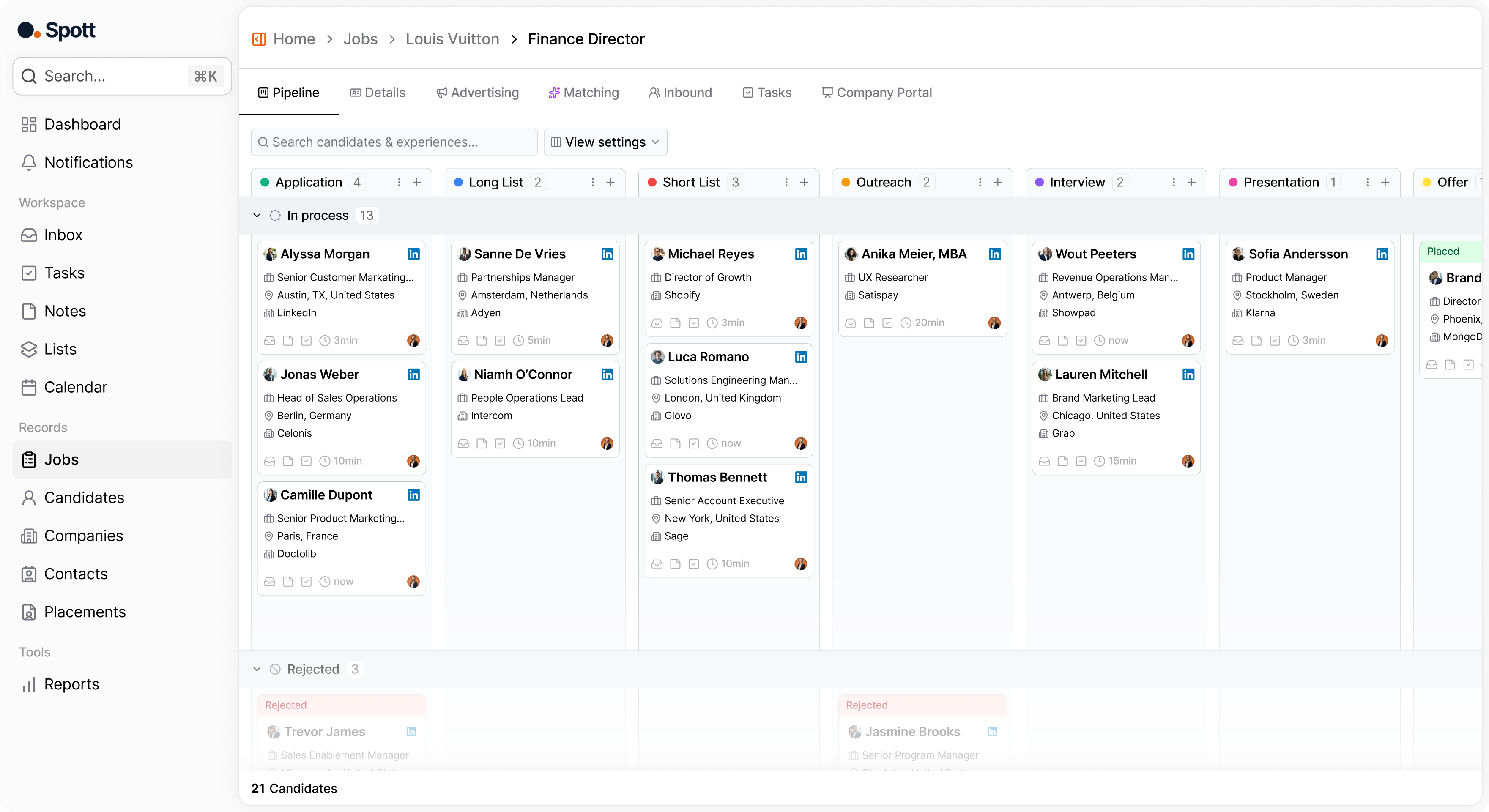 Job application pipeline Spott