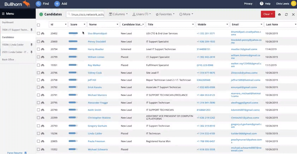 Bullhorn Manual Search