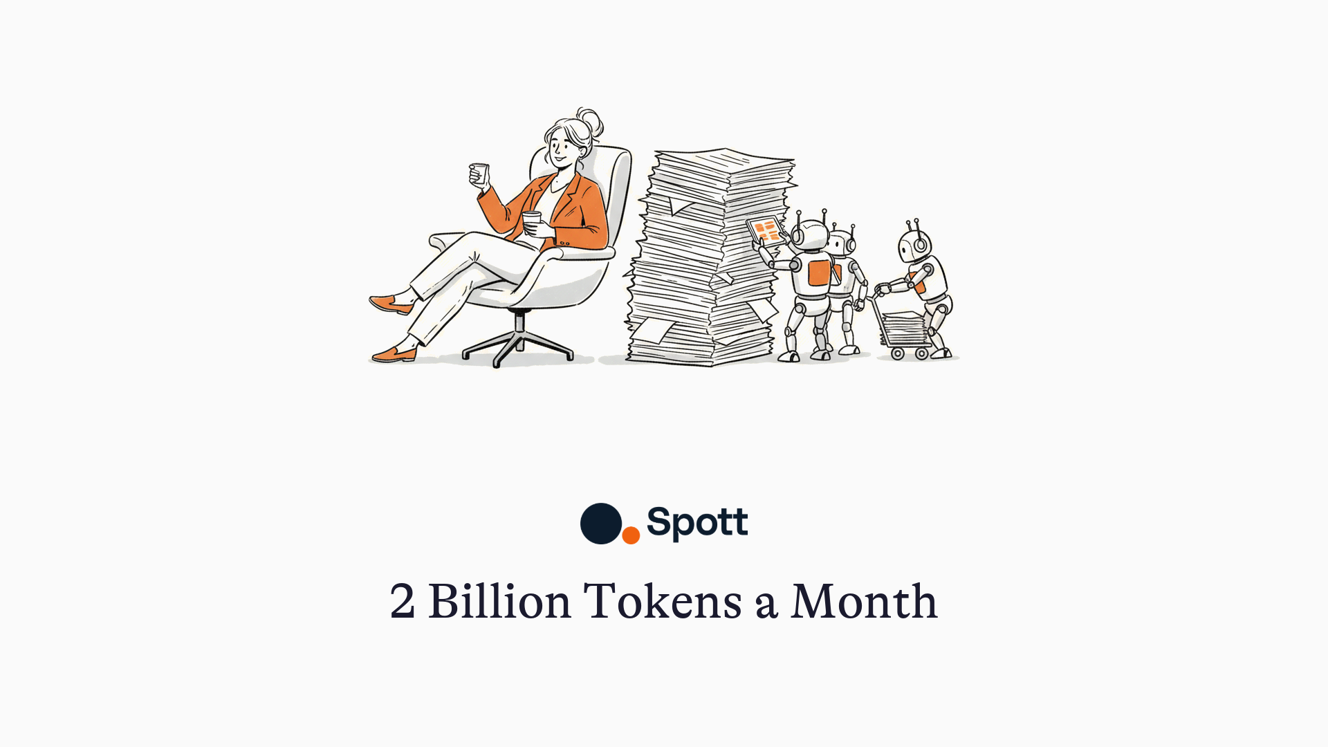 2 Billion Tokens a Month - illustration of a recruiter relaxing while robots sort paperwork