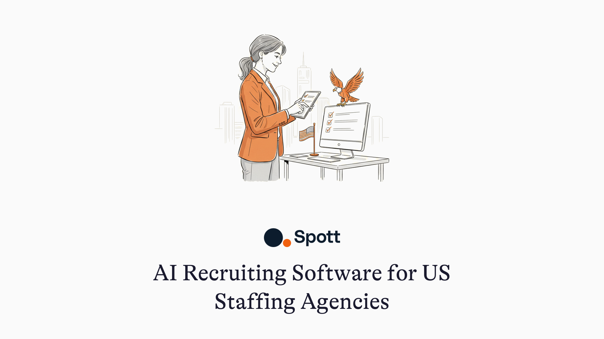 AI Recruiting Software for US Staffing Agencies - illustration of a recruiter reviewing a checklist beside an American flag
