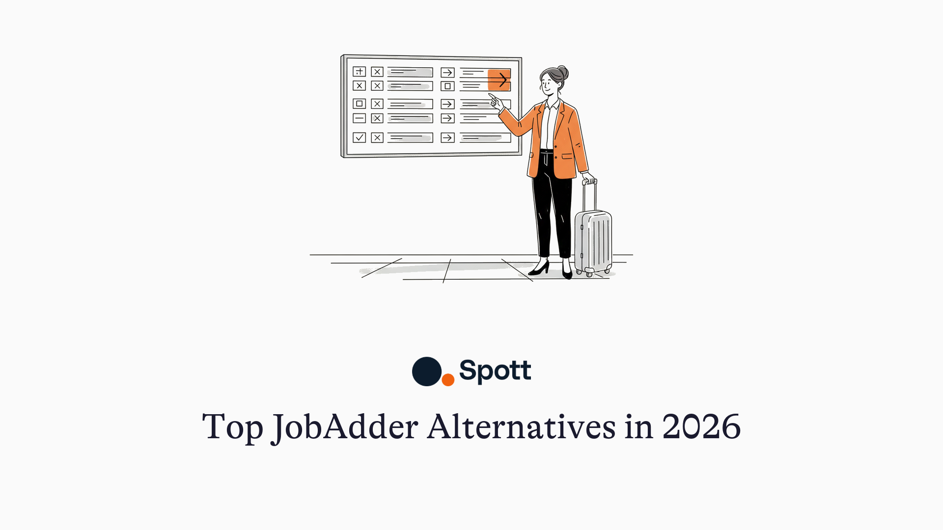 Top JobAdder Alternatives in 2026 - illustration of a recruiter at a departure board choosing between destinations
