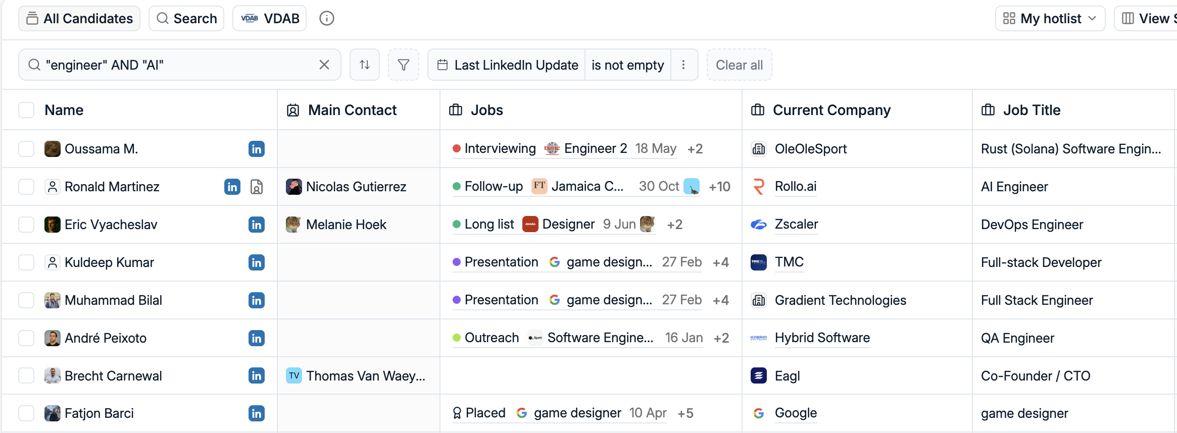 Spott Candidate Search running a Boolean query with AND, OR, and NOT operators after detecting quoted syntax