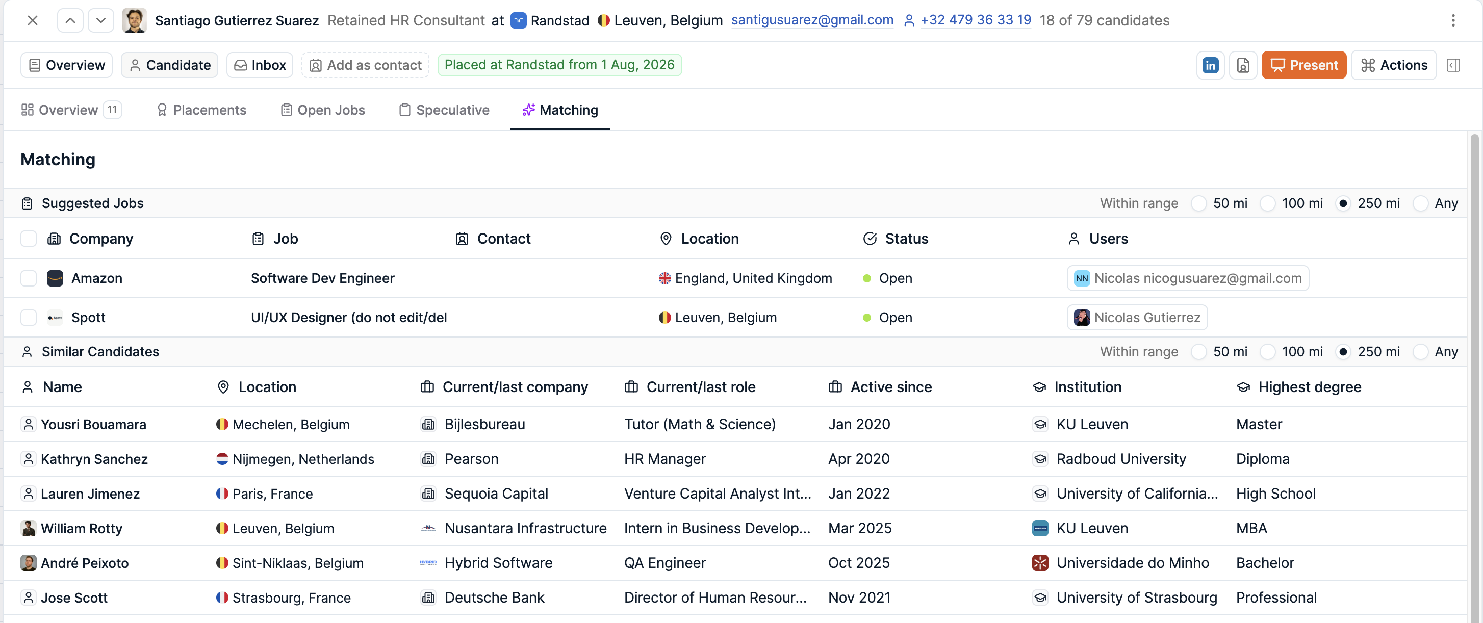 Spott candidate-to-job match results with actions to pitch candidates to multiple jobs and bulk present them to clients