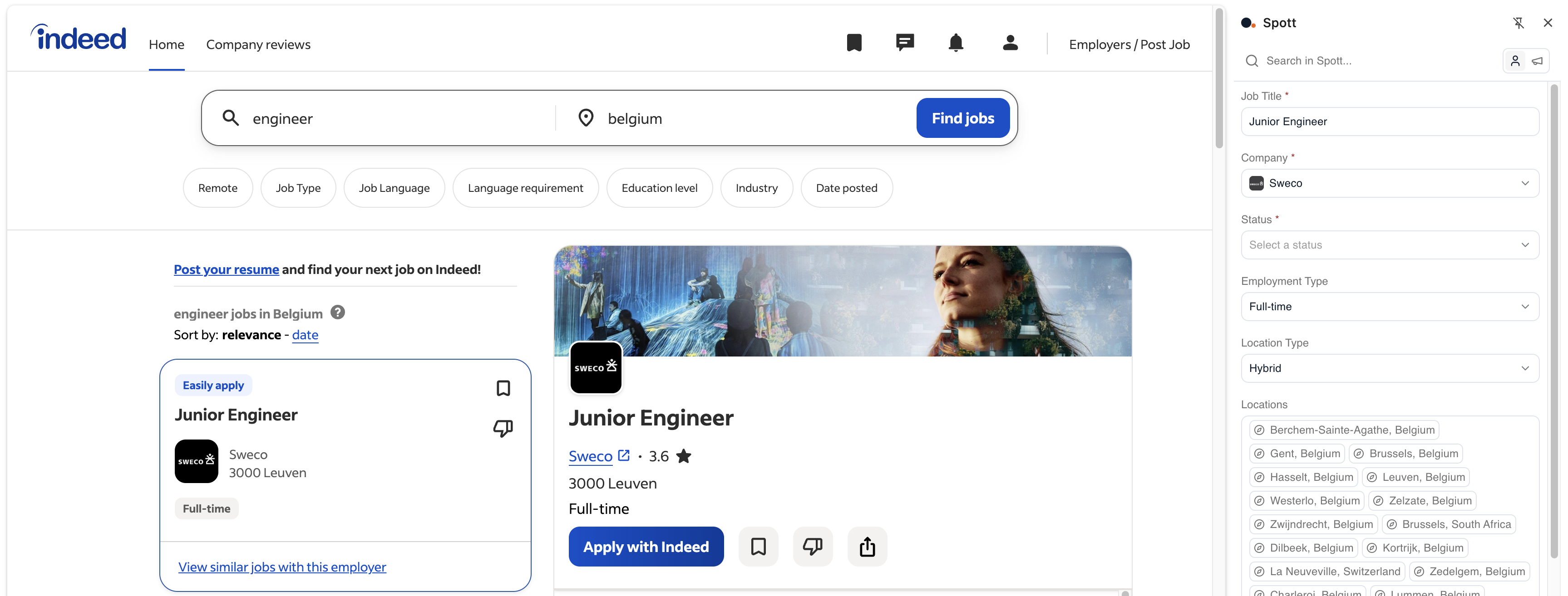 Spott Browser Extension importing a publicly visible job posting from the web directly into the workspace